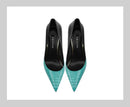 New Blue Black Serpentine Fine Heel, Pointed Shallow Mouth Splicing, Sexy and Versatile Women's High Heels