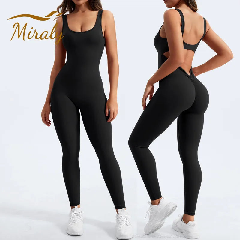 Y2K Women Summer One Piece Sleeveless Jumpsuits Sexy Backless Gym Bodycon Lizvette V Back Scrunch Butt Rompers Ladies Long Pant