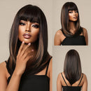 HENRY MARGU Blonde Silky Straight Synthetic Wigs with Bangs Medium Long Natural Platinum Wig for Women Cosplay Heat Resistant