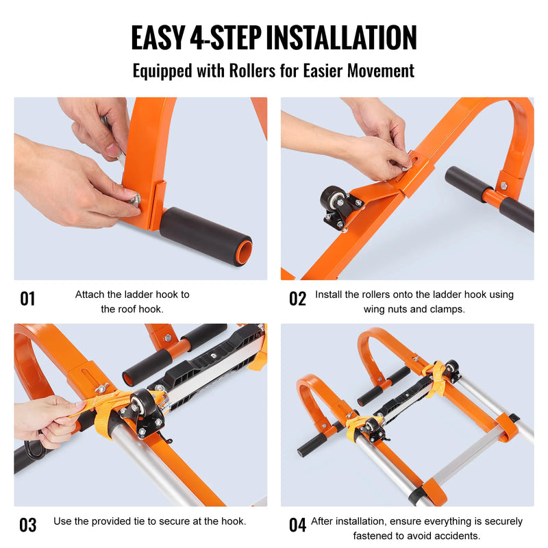 VEVOR Orange/Black Ladder Roof Hook Heavy Duty Steel Ladder Stabilizer Roof Ridge Extension Rubber Grip T-Bar 500 lbs