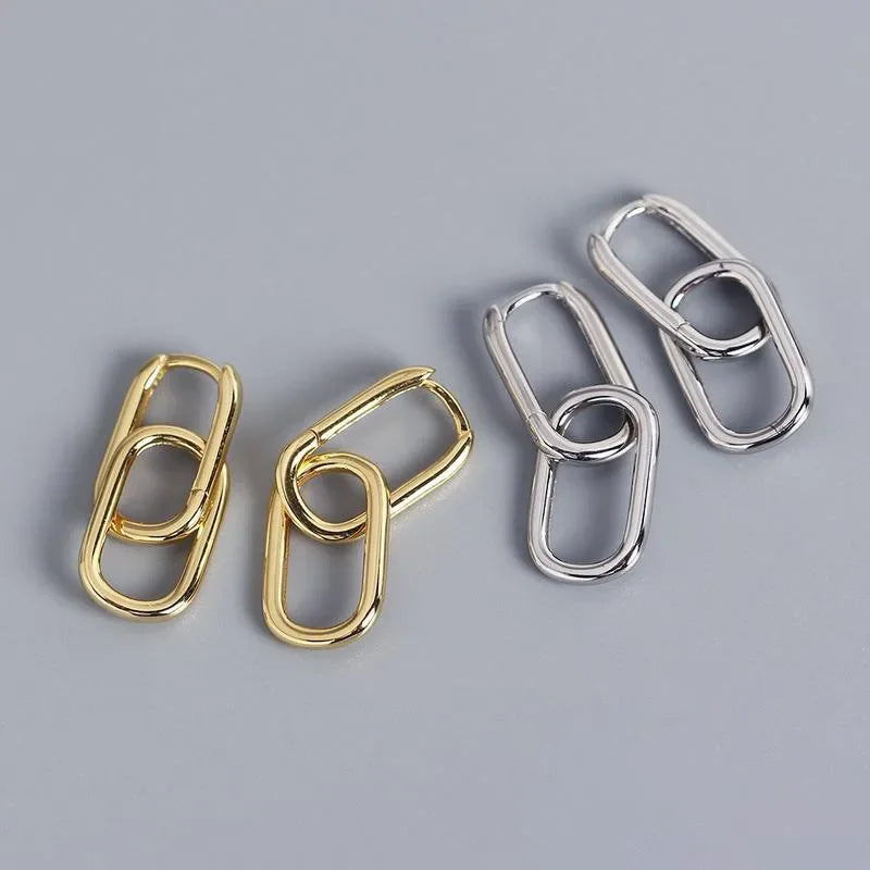 Fashion Gold Silver Color Paperclip Link Chain Hoop Earrings for Women Punk Metal Double Oval Circle Wedding Party Jewelry Gifts