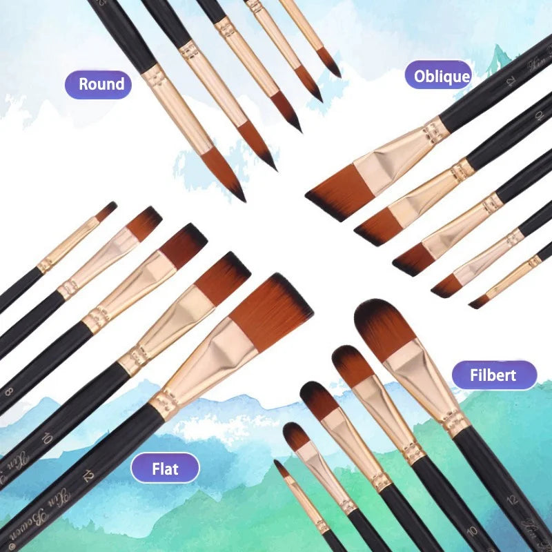 5Pcs Artist Paint Brush Set High Quality Nylon Hair Wood Black Watercolor Brush for Gouache Acrylic Oil Painting Art Supplies