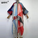2022 WINYI Winter Women tassel Cardigan coat Loose Christmas dress robe longue Thick Warm free size Middle East Female Kaftan