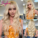Burgundy Dark Red Synthetic Wigs Long Wavy Wine Red Cosplay Wig with Bangs for Women Natural Body Wave Halloween Heat Resistant