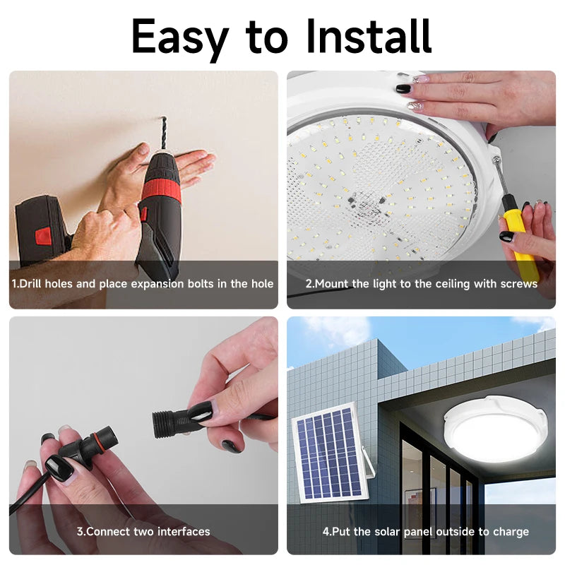 Solar Power Lamp for Home Ceiling and House, LED Indoor, Top Solar Energy, Interior Light, Waterproof, Courtyard, IP65 Outdoor