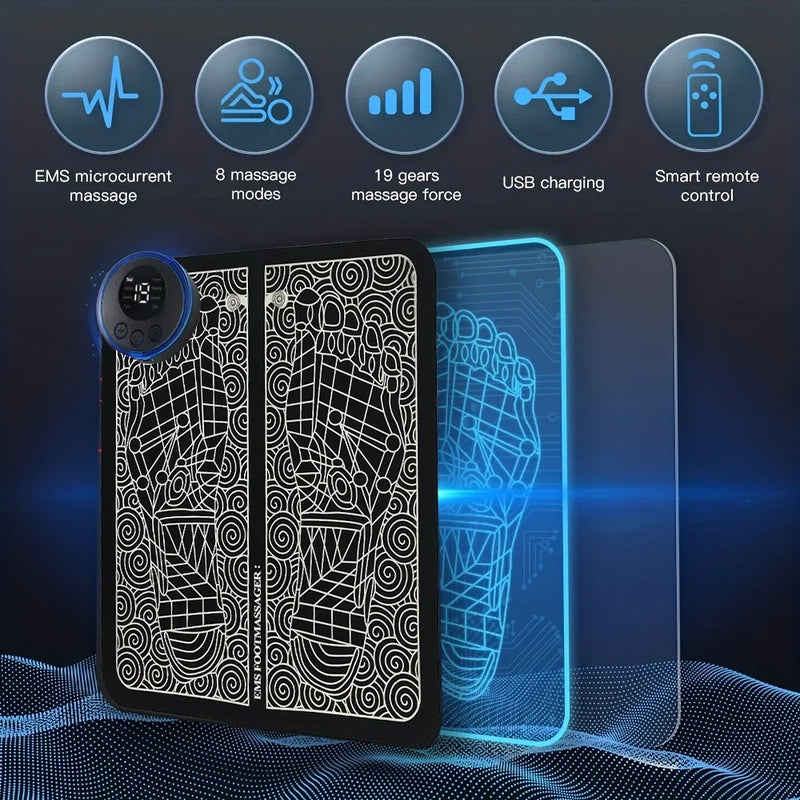 Electric USB Charging Foot Massage Mat Relaxes Foot Acupoint Massage Mat Improves Blood Circulation 8 Modes 19 Level Relaxation