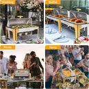 Rovsun 3 Packs Roll Top Chafing Dish Buffet Set Gold Accent,Nsf 9 Quart Rectangular Stainless Steel Chafer, Buffet Servers And
