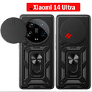 Armor Funda for Xiaomi 14 Ultra Case Slide Camera Lens Protection Ring Stand Cover for Xiaomi 14 Ultra Capa