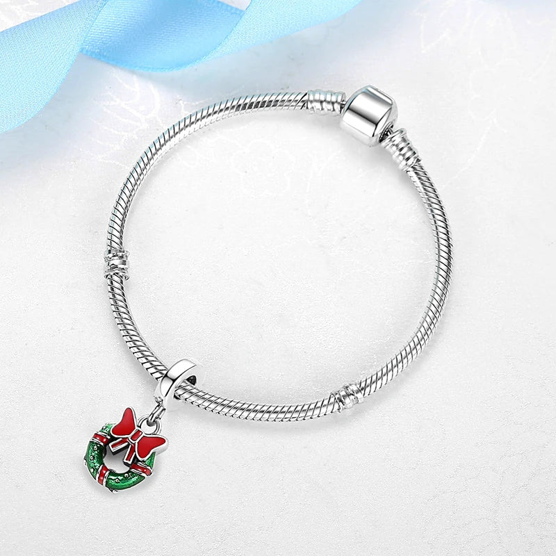 Original 925 Sterling Silver Charms Christmas Santa Reindeer Pendant Beads Fit Pan Brand Bracelets Necklaces Women DIY Jewelry