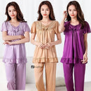 Women Home Clothes Big Nightshirt Shorts Summer Satin Silk Trousers Suit Women Middle-aged Lace Large 5XL Pajamas Bedroom Set