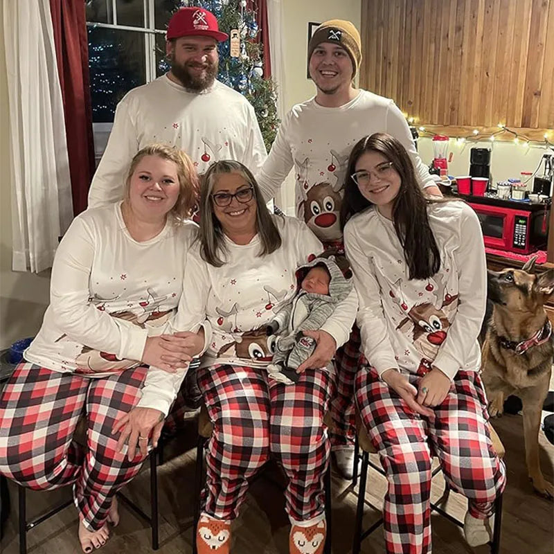 2023 Family Matching Christmas Pajamas Set Cotton Xmas Deer Holiday Pajamas Jammies Sleepwear Dad Mom Kids PJs