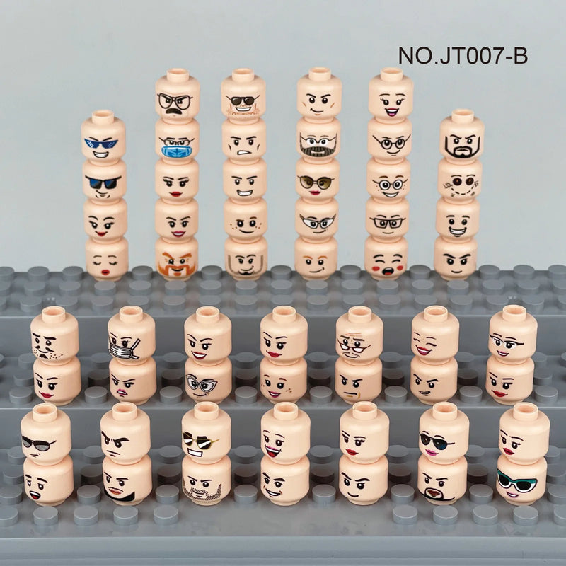 56pcs/Lot DIY Figures Head Building Blocks Accessories Laugh Cry Cute Angry Facial Expression Mini Bricks Toys Model Kids Gifts