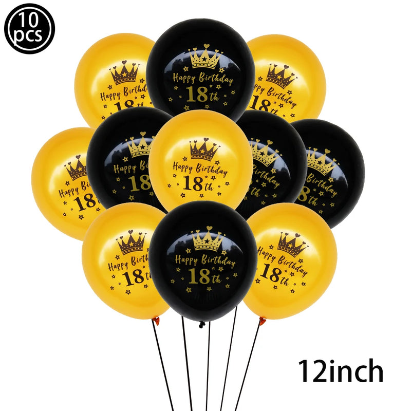 18th Birthday Party Disposable Tableware Plate Cup Napkin Black Gold Party Decorations Birthday Balloon 18 Years Party Supplies
