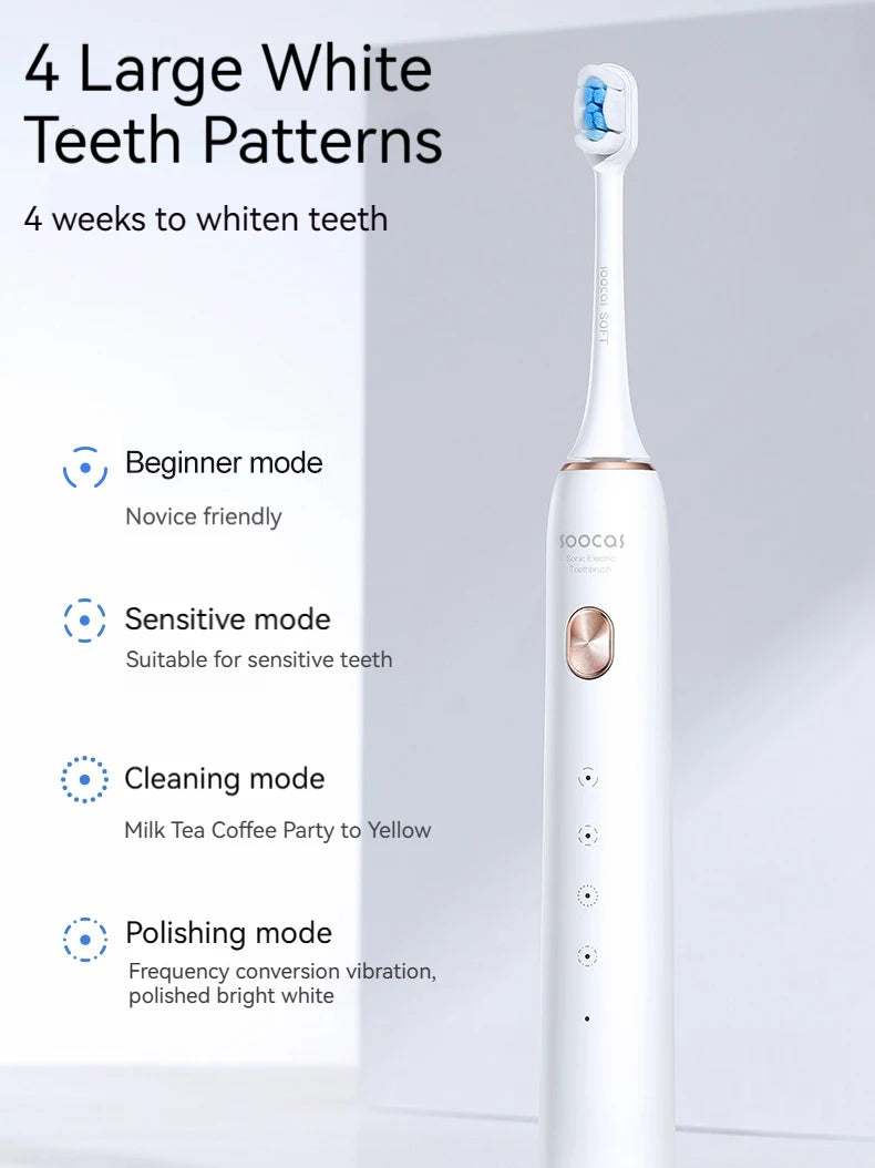 SOOCAS X3S Adult Sonic Electric Smart Toothbrush IPX8 Waterproof 180 Days Battery Life Ultrasonic Soft Cloud Toothbrush Heads