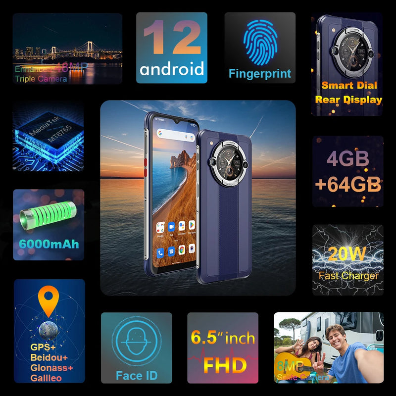Unihertz Tick Tock E Octa Core Android Smartphone 6000mAh 6.5" Screen 4GB 64GB Mobile Phone 48MP Unlock Fast Charging Phone