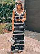 Tossy Striped Contrast Color Knitted Skirt Set 2-piece Summer Backless Casual Vest Top Women's Set 2-piece Sleeveless Skirt Set
