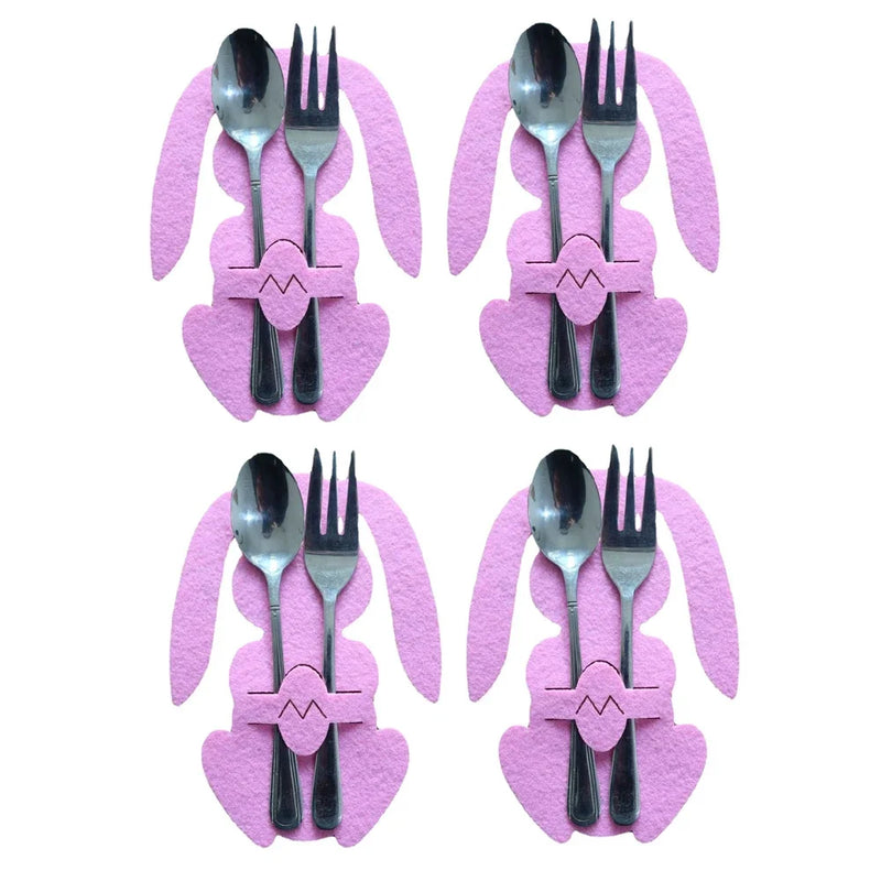 4Pcs/set Easter Knife Fork Bags Non-woven Cartoon Sheep Easter Rabbit Cutlery Holder Bag Tableware Organizer Easter Decorations