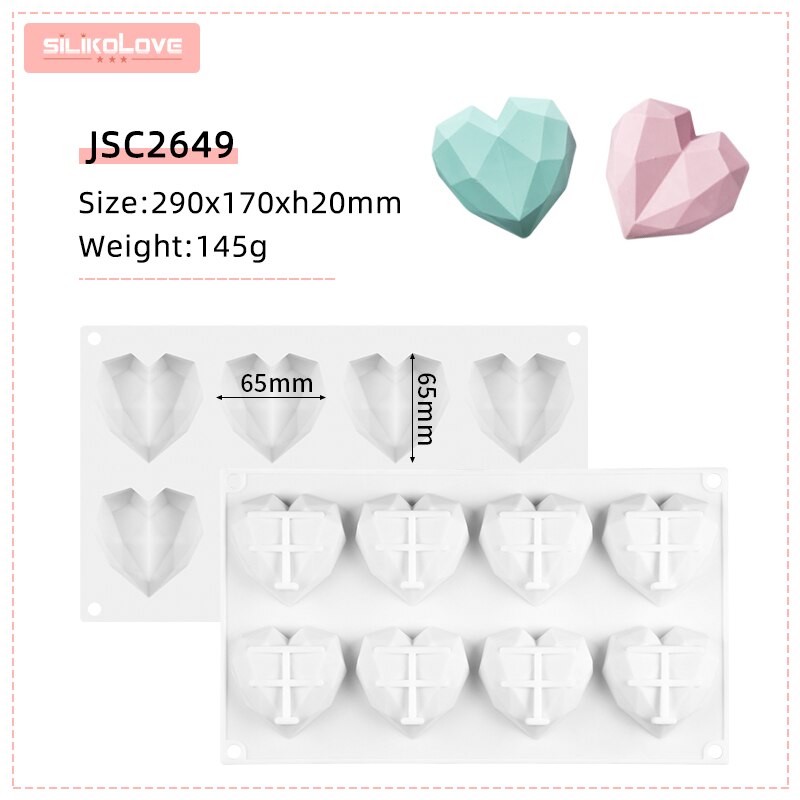 3D Diamond Love Heart Shape Mousse Cake Mold Silicone Pastry Molds for Sponge Mousse French Dessert DIY Bakeware Tools