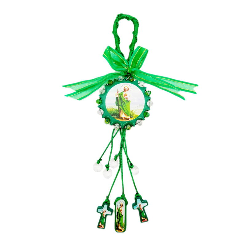 1Pc Wooden Cross Pendant Easter Gift Catholic Wooden Virgin Mary / Saint Jude Protection Blessing Charm Car Hanging Charm for Me