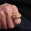 Bubble Letter Eule Iced Out Ring Herren Echt Vergoldet Messing Zirkonia Hip Hop Schmuck