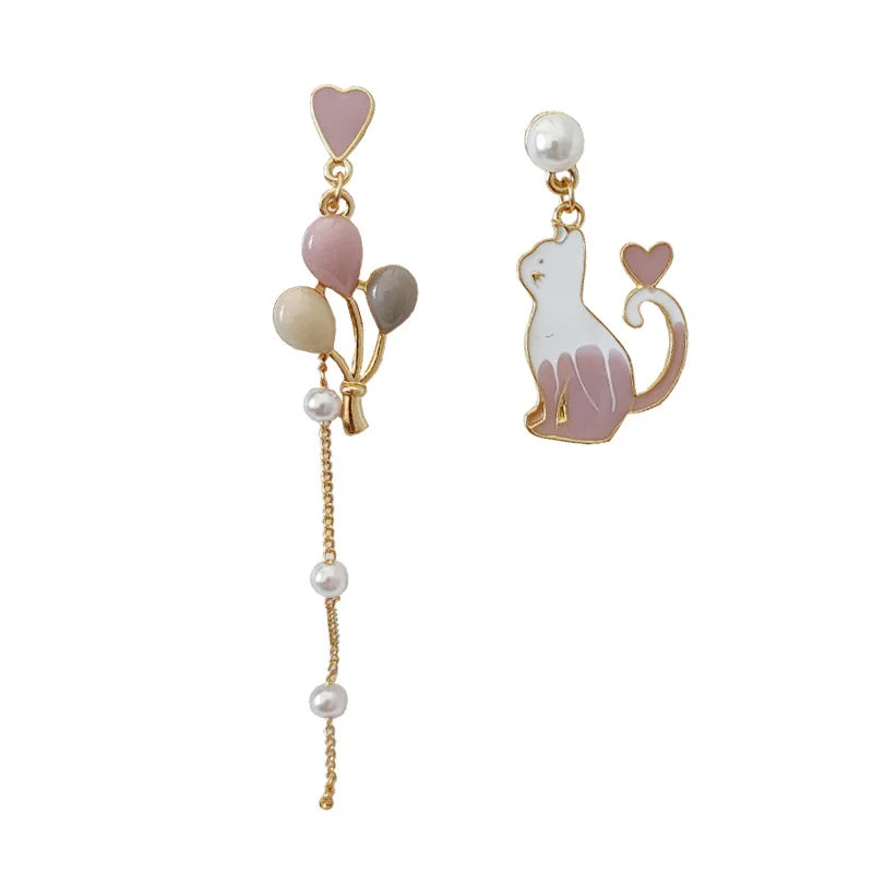 Cute Animal Asymmetric Cat Balloon Earrings For Women Fashion Cartoon Sweet Girl Drop Earrings Female Party Jewelry Gift