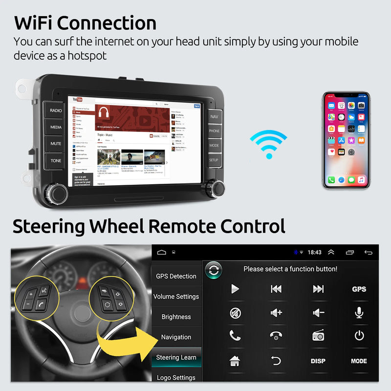 ESSGOO Android 14 4G 64G For Volkswagen Passat b6 b7 golf 5 6 Polo Jetta Skoda Car Radio Multimedia Player GPS WiFi RDS Carplay
