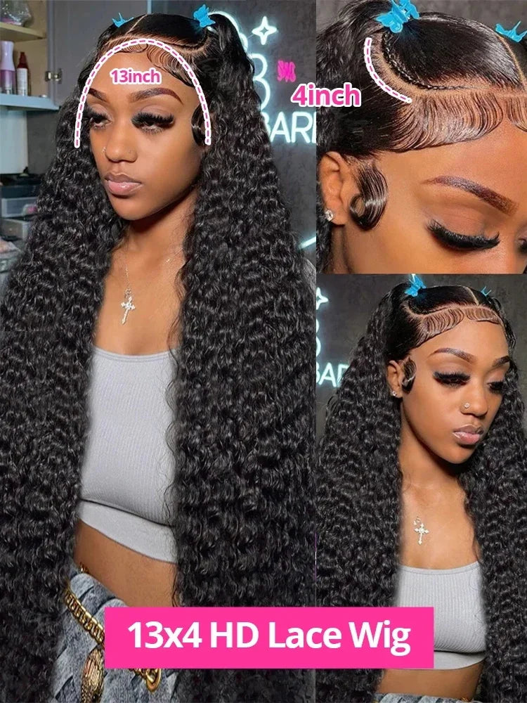 200 Density Deep Wave 13x6 Transparent Lace Front Wig Glueless Human Hair Wigs Deep Wave 13x4 Lace Frontal Wig For Women
