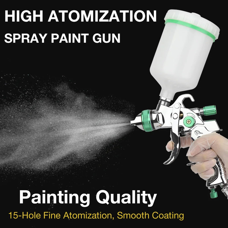 1.4/1.7/2.0/2.5mm 600ml Professional HVLP Spray Gun Plus Pressure Regulator Home Automatic Paint Spray Gun Tool, Pneumatic Tools