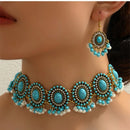 Vintage Jewelry Set Ethnic Inlaid Turquoise Stone Match Daily Outfits Party Accessories Women's Necklace Earrings Sets