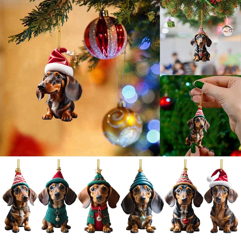 Funny Dog Christmas Tree Ornament Christmas Dog Car Hanger Pendants Christmas Decoration Acrylic Craft Dog Home Decor Xmas Party