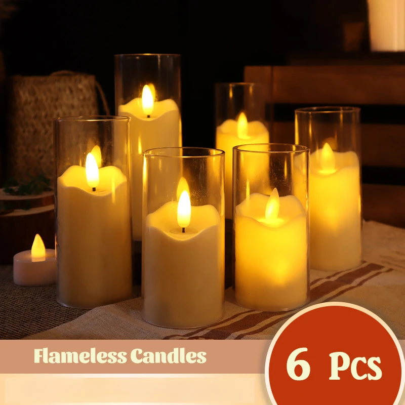 6Pcs Led Flameless Electric Candles Lamp Acrylic Glass Battery Flickering Fake Tealight Candle Bulk for Wedding Christmas