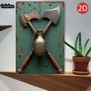 1PC 2D Flat 8*12inch Metal Sign Rustic Axes and Grenade Vintage Metal Sign Art
