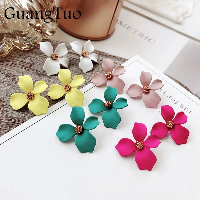Mulite-color Big Flower Drop Dangle Earring for Women 2024 New Trendy Metal Floral Statement Pendientes Jewelry Female Gifts