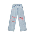 ELFSACK 2025 Summer New Arrivals Broken Hole Casual Wide Leg Loose Denim Pants For Women