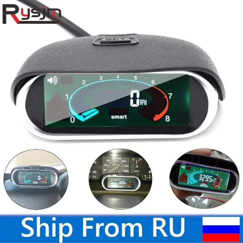 High Quality Universal Auto Car LCD Tachometer Digital Engine Tach Gauge Car Motorcycle rpm meter 12/24v Ship From Russia