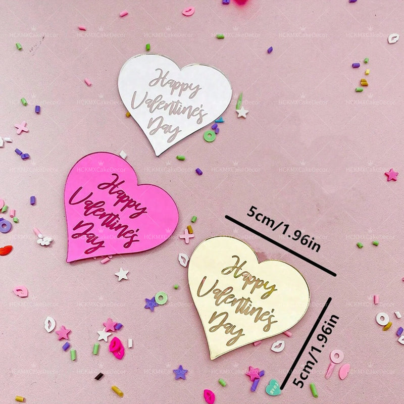10pcs Acrylic Heart Shaped Cake Topper for Valentine's Day Wedding Party Cake Decoration Supplies