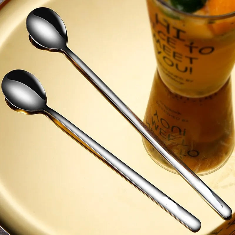 5pcs 304 Stainless Steel Spoons Ice Cream Spoons Long Handle Coffee Spoons Stirring Spoons Kitchen Utensils