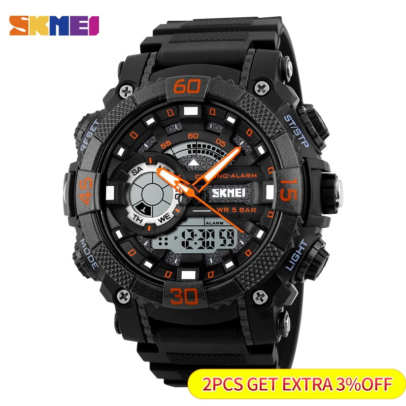 SKMEI Fashion Dial Outdoor Sports Watches Men Electronic Quartz Digital Watch 50M Waterproof Wristwatches Relogio Masculino 1228