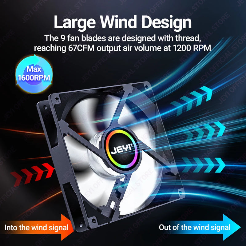 JEYI 120mm PC ARGB Cooling Fan AURA SYNC RGB Computer Fans Ultra Silent Heatsink Ventilador with 4PIN PWM and 5V 3PIN ARGB Port