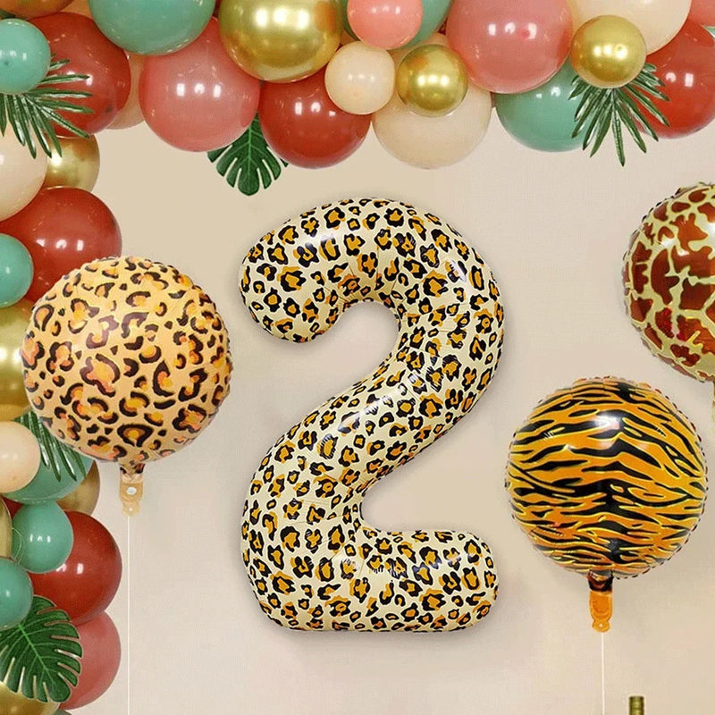 Jungle Safari Birthday 32Inch 1-9 Numbers Leopard Foil Balloon Land Animal Tiger Zebra Giraffe Disposable Tableware Party Decors