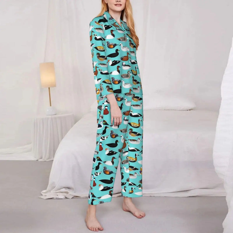 Pajamas Female Yellow Classic Ducks Daily Sleepwear Animal Two Piece Retro Pajama Sets Long Sleeve Elegant Oversize Home Suit