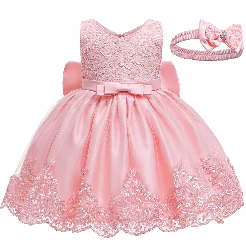 Flower Girl Dress For Wedding 3-12 Years Lace Tulle Bow Elegant Child's Birthday Party Dress