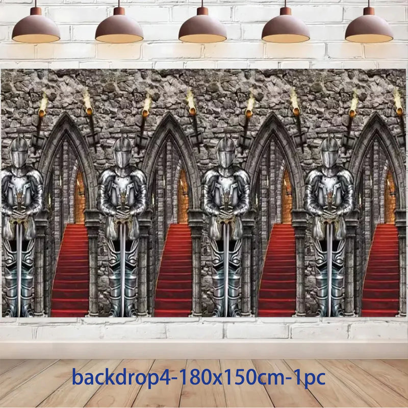Middle Ages Armored Knight Theme Children's Birthday Party Decoration Supplies Disposable Backdrop Plate Banner Baby Shower Gift
