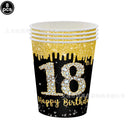 18th Birthday Party Disposable Tableware Plate Cup Napkin Black Gold Party Decorations Birthday Balloon 18 Years Party Supplies