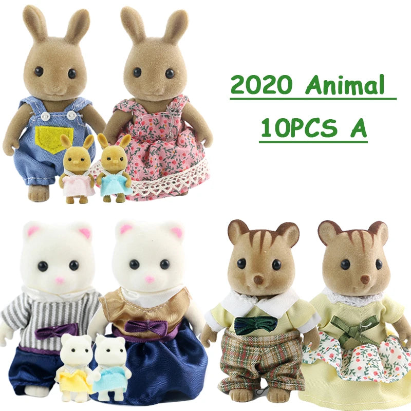 Easter Bunny 10-18Pcs Forest Family Miniture Animals Doll Toy Simulation 1:12 Reindeer Panda Figure Girl Dollhouse Birthday Gift