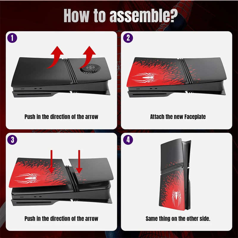 Spider ABS Hard Case Replacement Faceplate Console Cover Anti-Scratch Faceplate Dustproof with Cooling Vent for PS 5 Pro Console