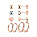 Set Aus 5 Paar Modischen Und Einfachen Ohrringen Aus Zirkonia-Edelstahl Für Damen, Muttertagsgeschenk