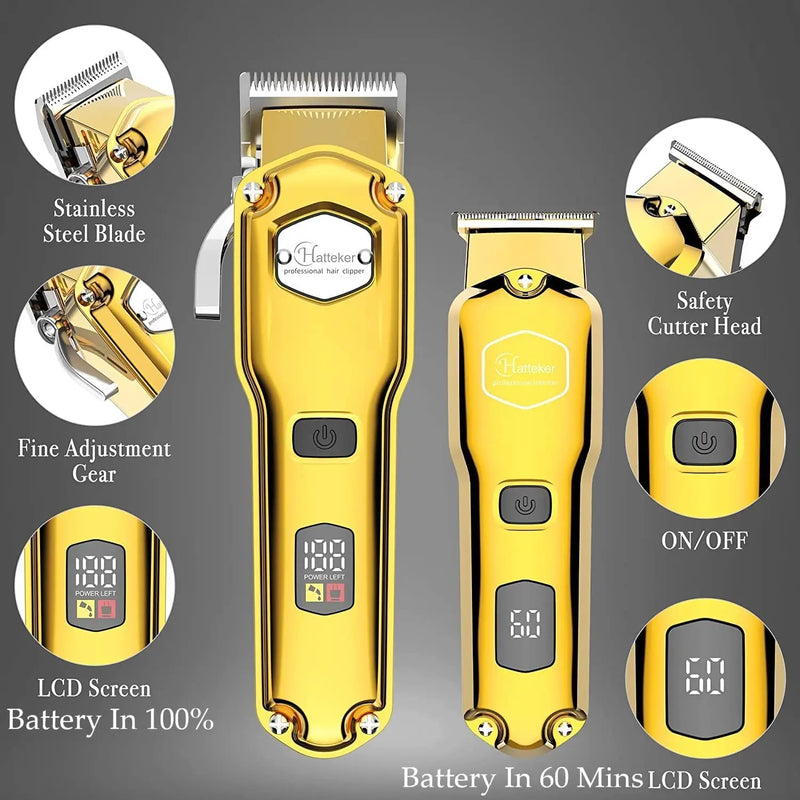 Full Metal Professional Hair Clipper Combo Kit Barber Cordless Hair Trimmer For Men Powerful Electric Hair Cut Machine Tool