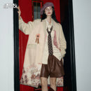 ELFSACK 2025 Autumn New Arrivals Casual Cute Hand Drawn Print Long Trench Coat Stylish Overcoat For Woman