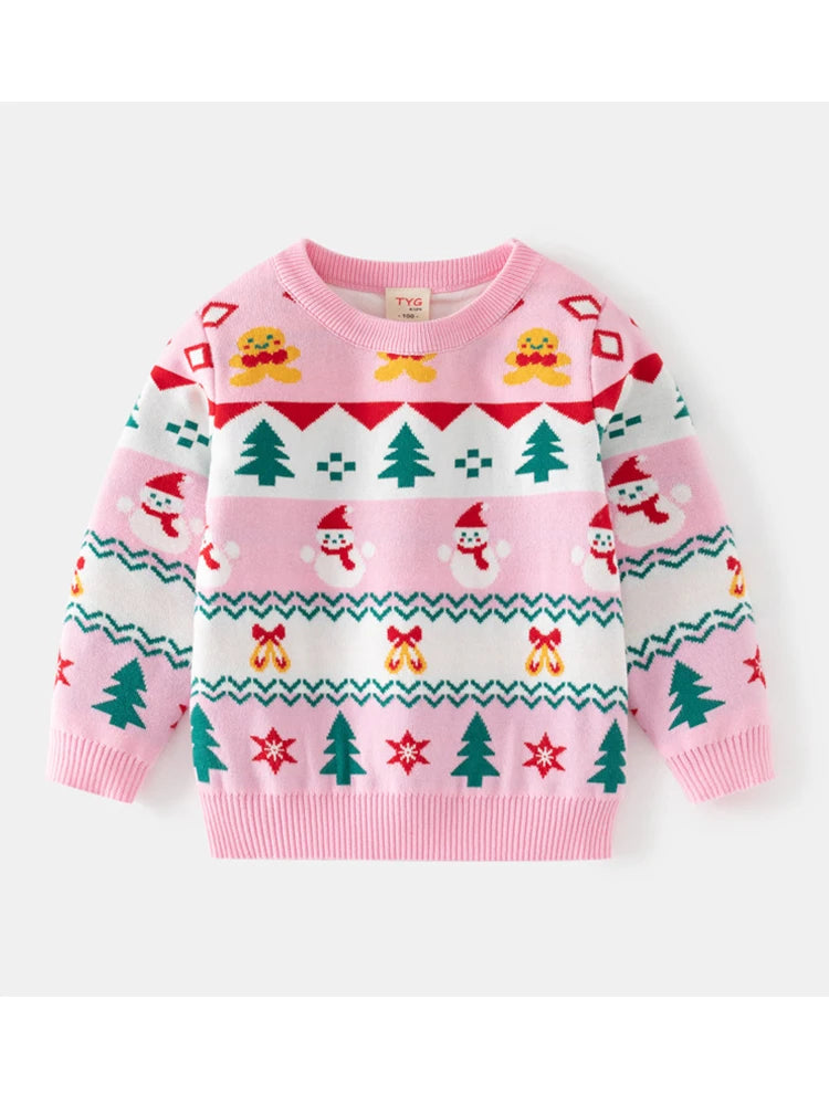 2-6Y Kid Girl Sweater Baby Christmas Snowman Children Sweater Girl Long Sleeve Christmas Clothes Knitwear Pullover Knitted Party